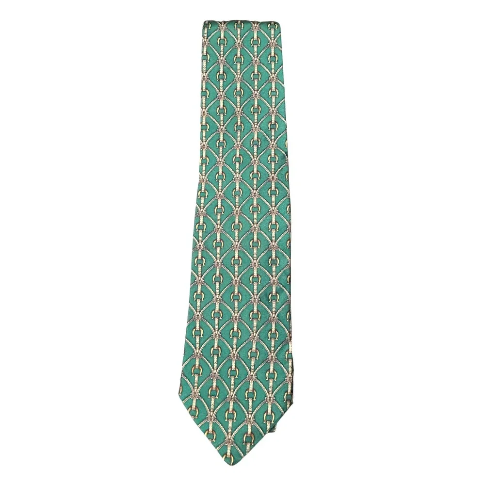 Brooks Brothers Makers Silk Tie Green Equestrian Bit Bridle USA 4x59 - CJ